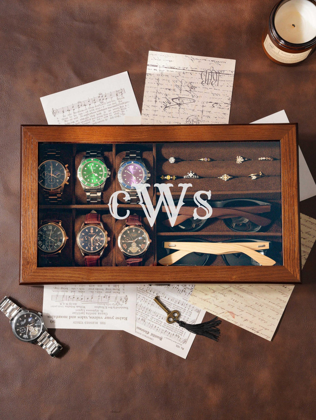 Personalized Wooden Watch Organizer with Lock, Customized Watch Display Case for 6 Watches, Engraved Wooden Watch Case, Watch Box for Men