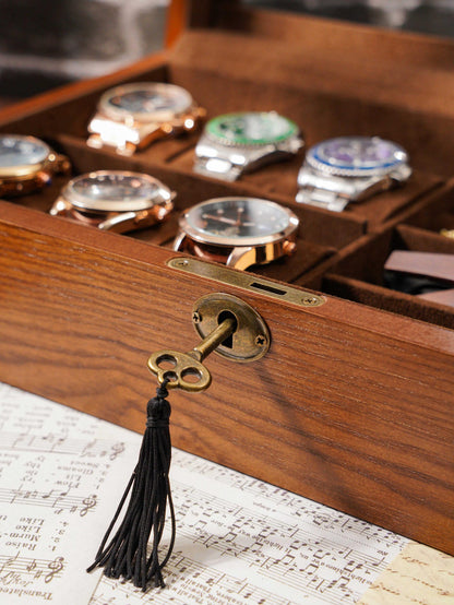 Personalized Wooden Watch Organizer with Lock, Customized Watch Display Case for 6 Watches, Engraved Wooden Watch Case, Watch Box for Men