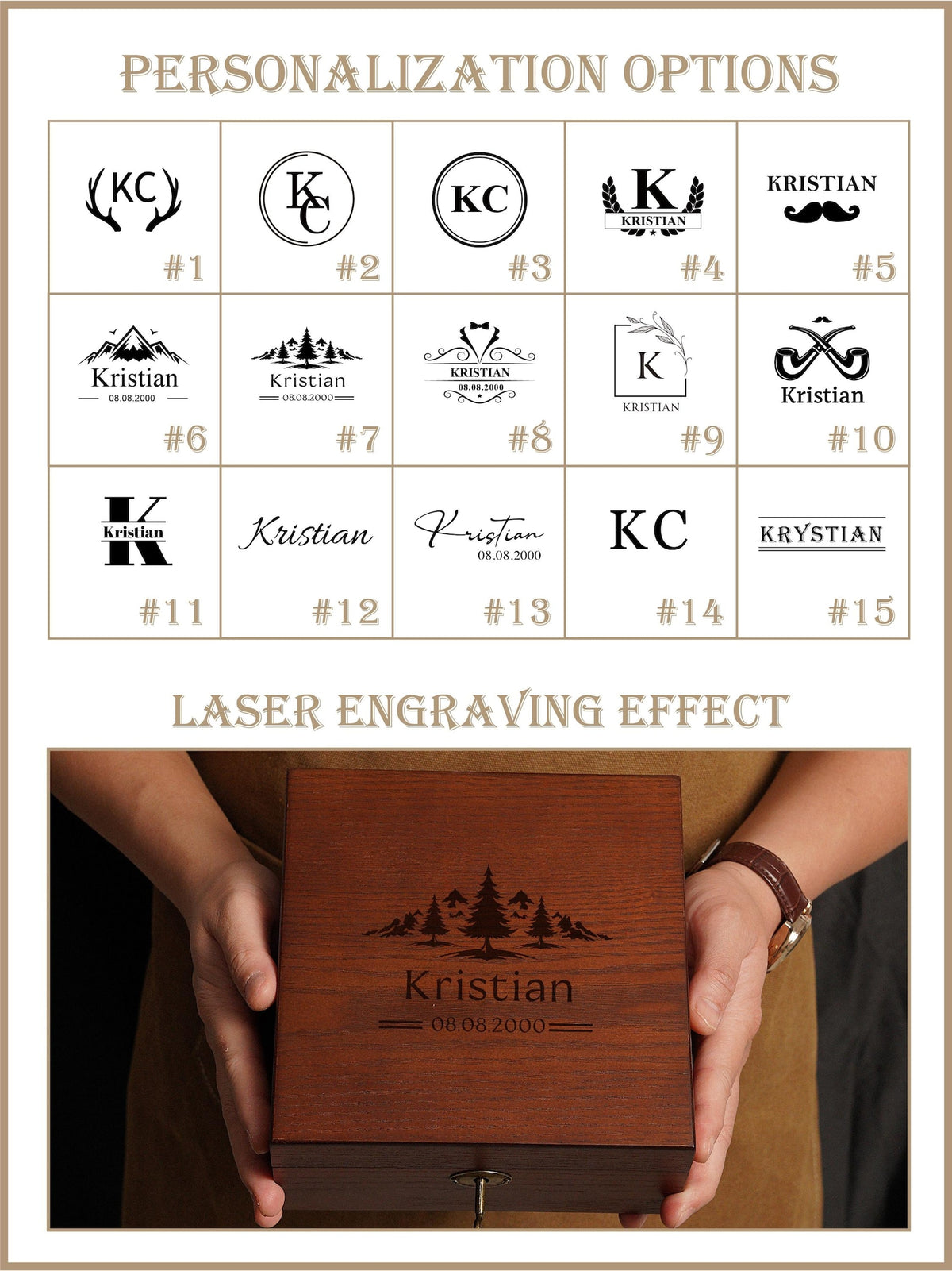 Personalized Wooden Watch Box with Lock & Key, Custom Watch Display Case for Men 6 Slot,Gift for Him,Valentine's Day Gifts