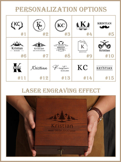 Personalized 6-Slot Wooden Watch Box with Lock & Key, Laser Engraved Watch Case, Rectangle or Square Organizer for Men