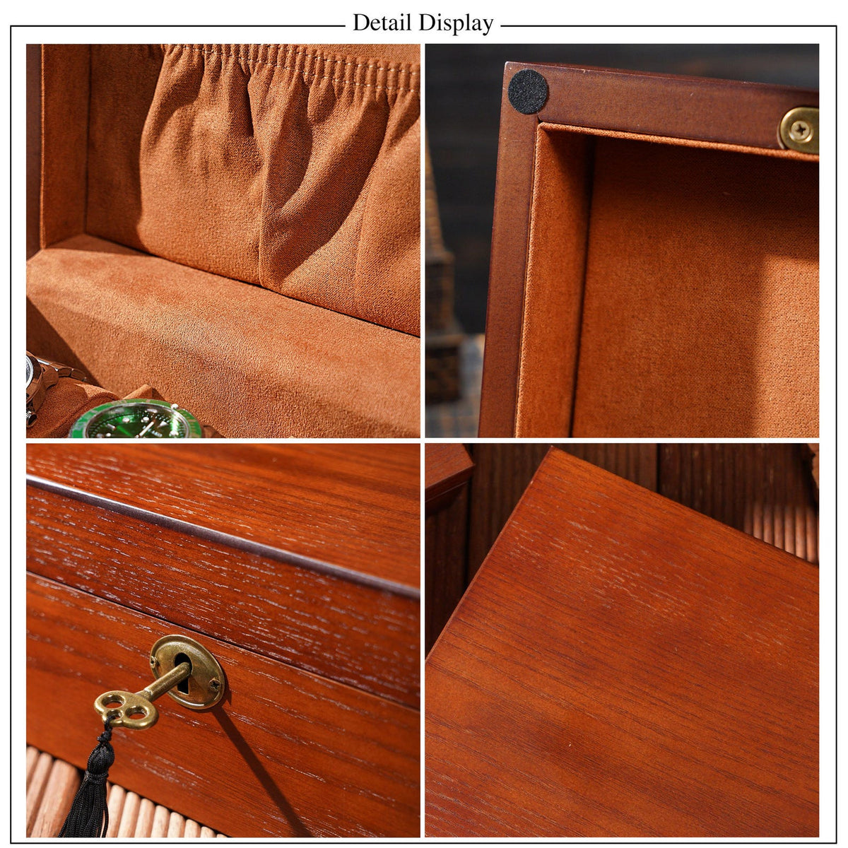 Personalized 6-Slot Wooden Watch Box with Lock & Key, Laser Engraved Watch Case, Rectangle or Square Organizer for Men