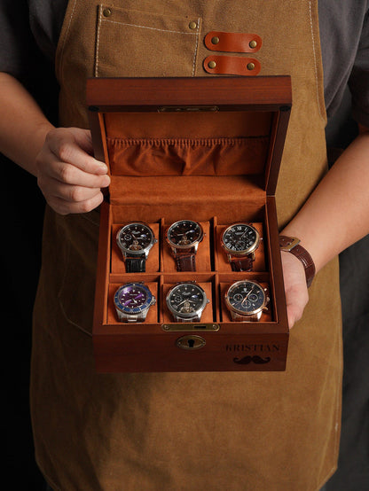Personalized Wooden Watch Box with Lock & Key, Custom Watch Display Case for Men 6 Slot,Gift for Him,Valentine's Day Gifts