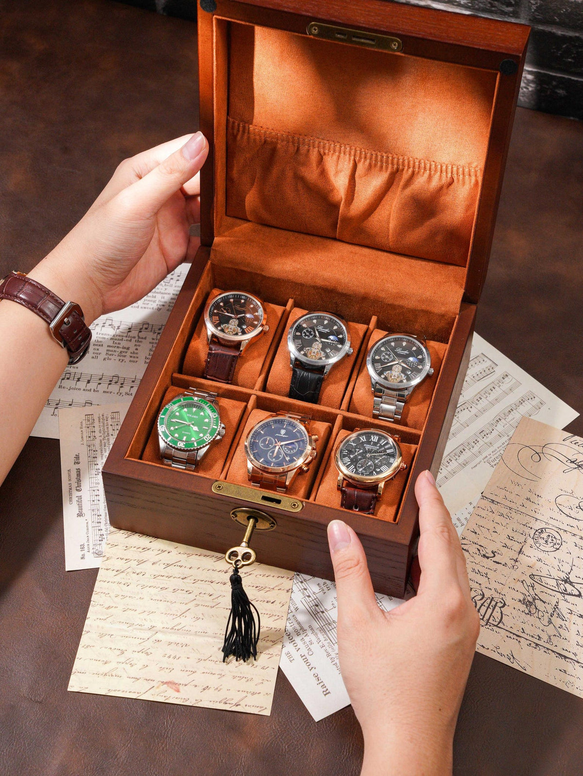 Engraved Wooden Wood Men's Watch Box with Lock & Key: Christmas Gift for him