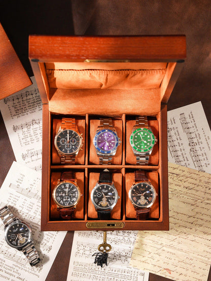 Engraved Wooden Wood Men's Watch Box with Lock & Key: Christmas Gift for him