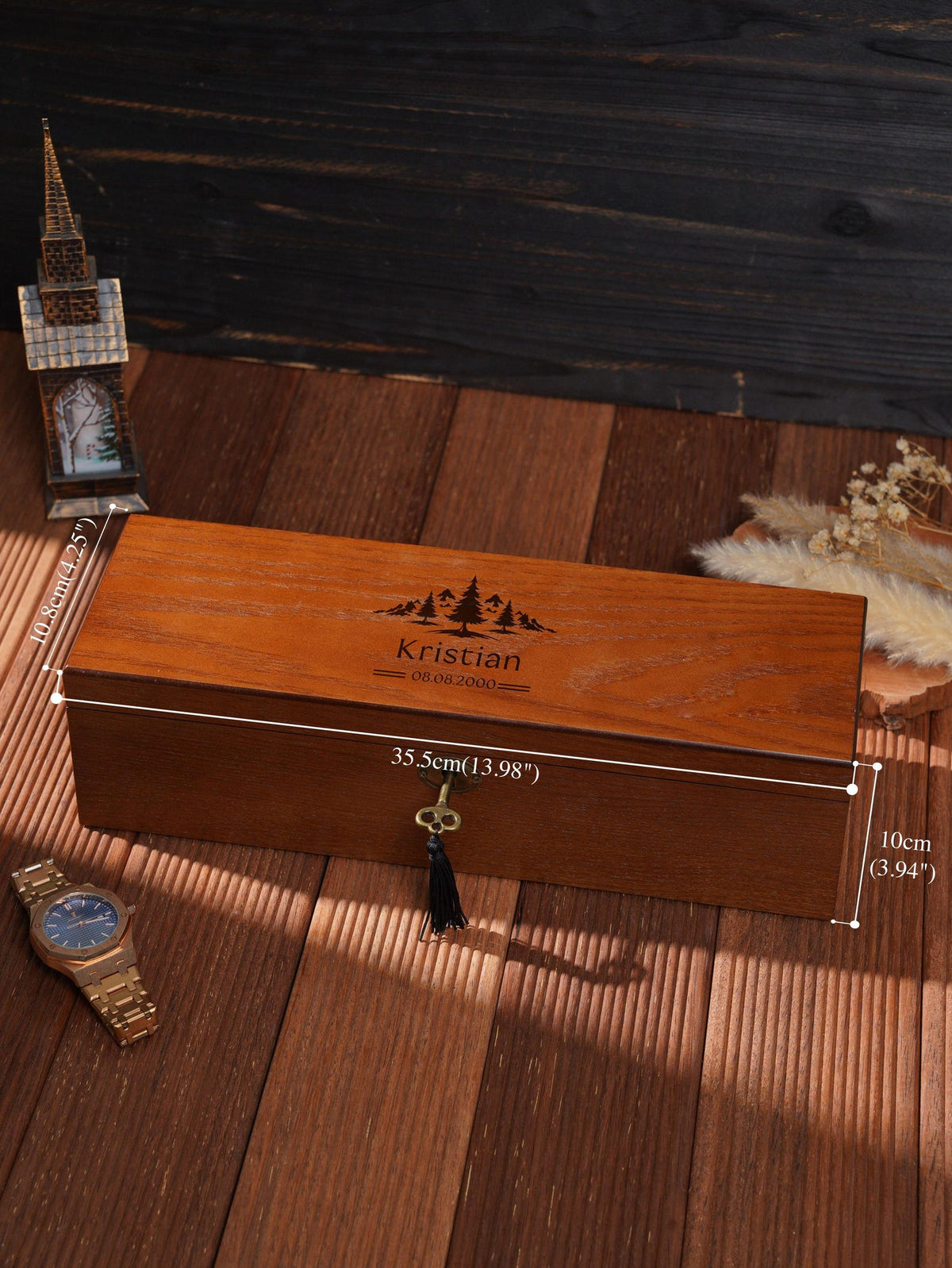 Personalized 6 Slot Wooden Watch Box, Box with Lock & Key, Engraved Gift for Watch Collector Men’s Organizer, Father's Day Gift