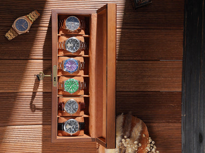 Personalized 6 Slot Wooden Watch Box, Box with Lock & Key, Engraved Gift for Watch Collector Men’s Organizer, Father's Day Gift