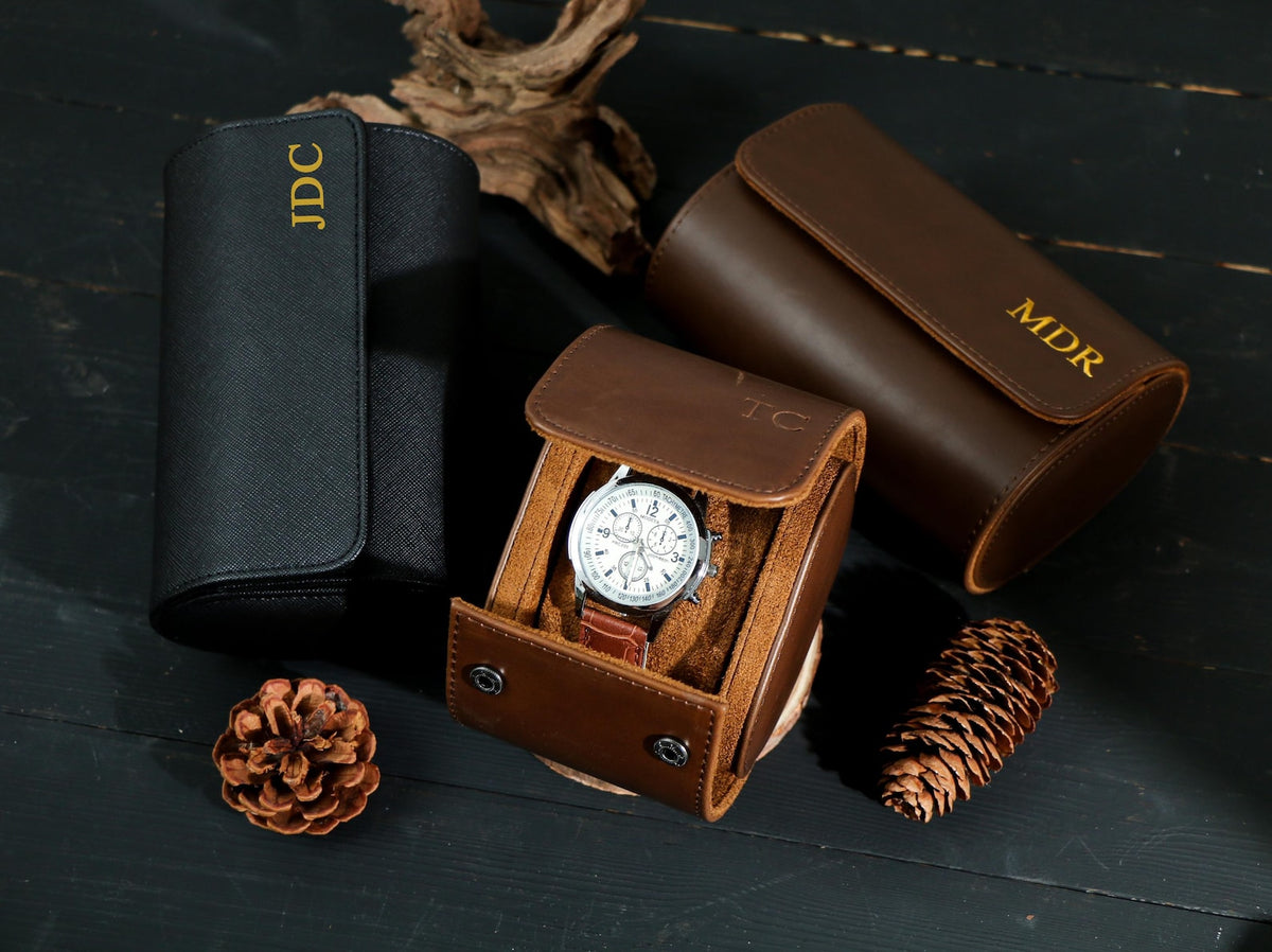 Watch Roll for 3 Watch,Personalized Leather Watch Box,Wedding groomsmen gift,Men Watch Travel Case,Gift for him,Engraved Travel Watch Holder