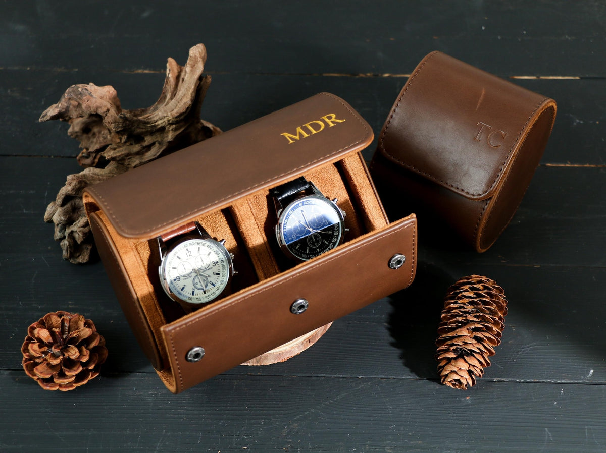 Watch Roll for 3 Watch,Personalized Leather Watch Box,Wedding groomsmen gift,Men Watch Travel Case,Gift for him,Engraved Travel Watch Holder