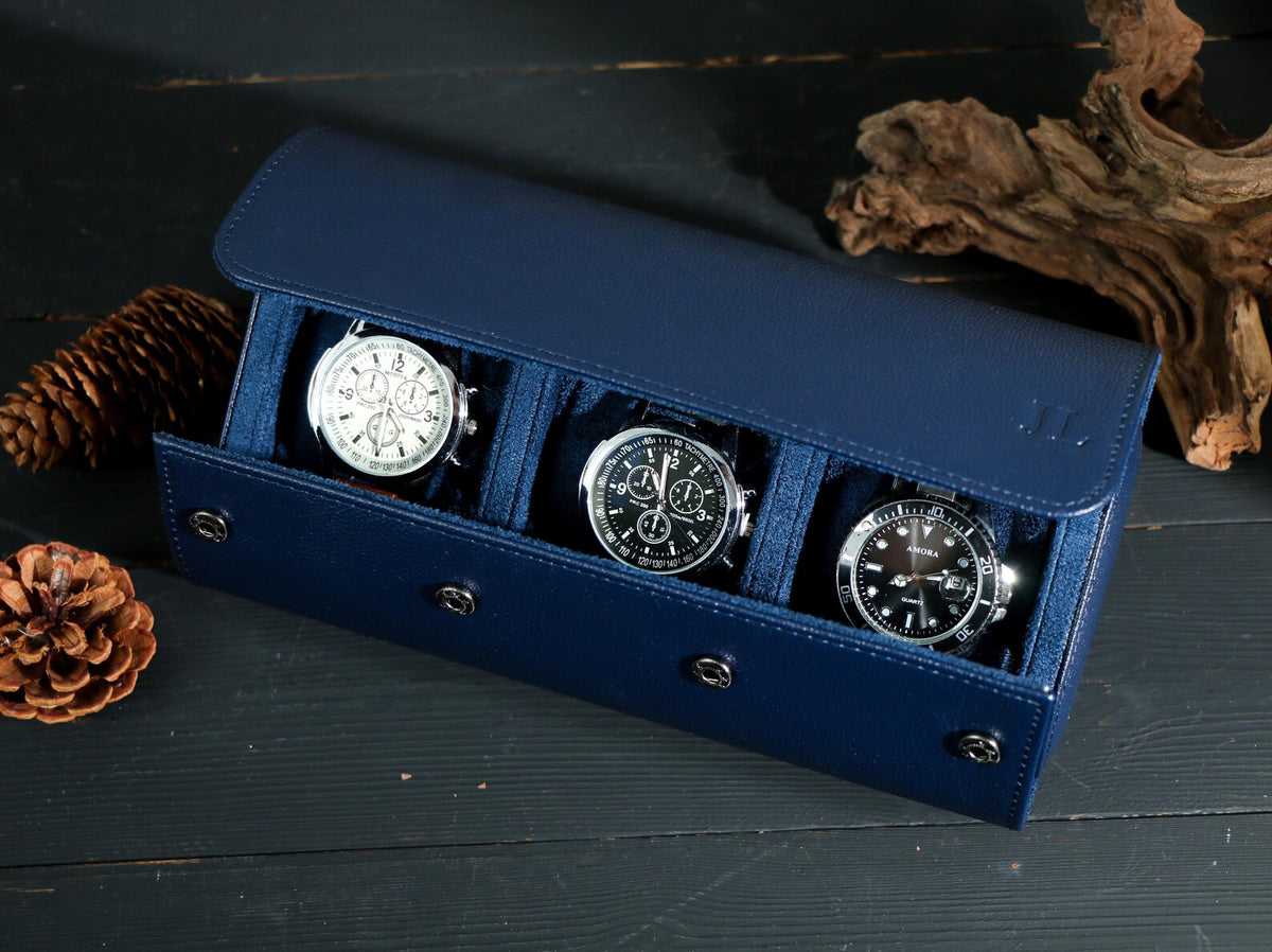 Watch Roll for 3 Watch,Personalized Leather Watch Box,Wedding groomsmen gift,Men Watch Travel Case,Gift for him,Engraved Travel Watch Holder