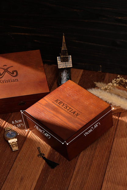 Personalized 6 Slot Wooden Watch Box, Box with Lock & Key, Engraved Gift for Watch Collector Men’s Organizer, Father's Day Gift