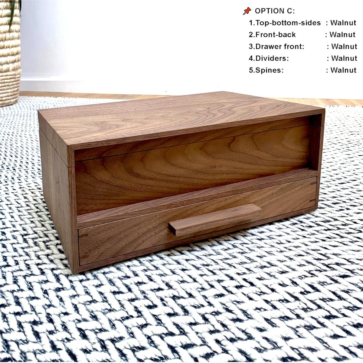 Watch Box with Drawer - Black Walnut Teak and Oak - 10 Watch Compartments - Personalized Gift