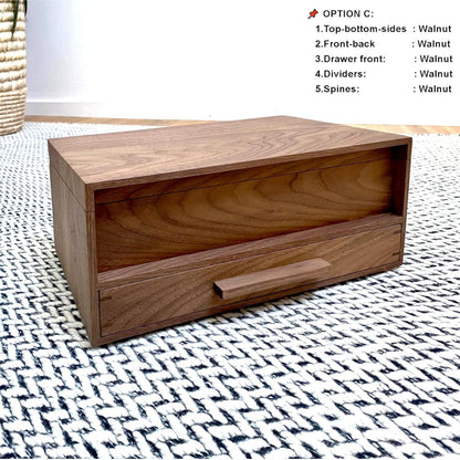 Watch Box with Drawer - Black Walnut Teak and Oak - 10 Watch Compartments - Personalized Gift