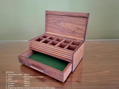 Handmade Wood Watch Box with Drawer, MCM Style, Personalized