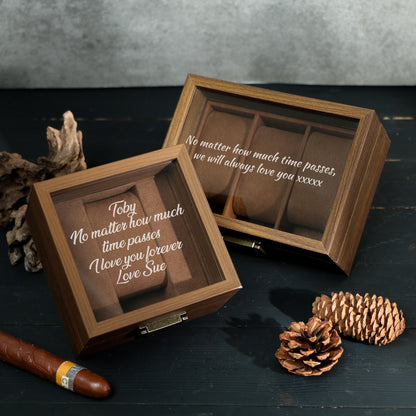 Watch Box w/ Glass Top & Pillow - Custom Wood Box, Wedding Day Gift Father of the Bride Groom Husband from Bride,Groomsman Gift,Mens Gift