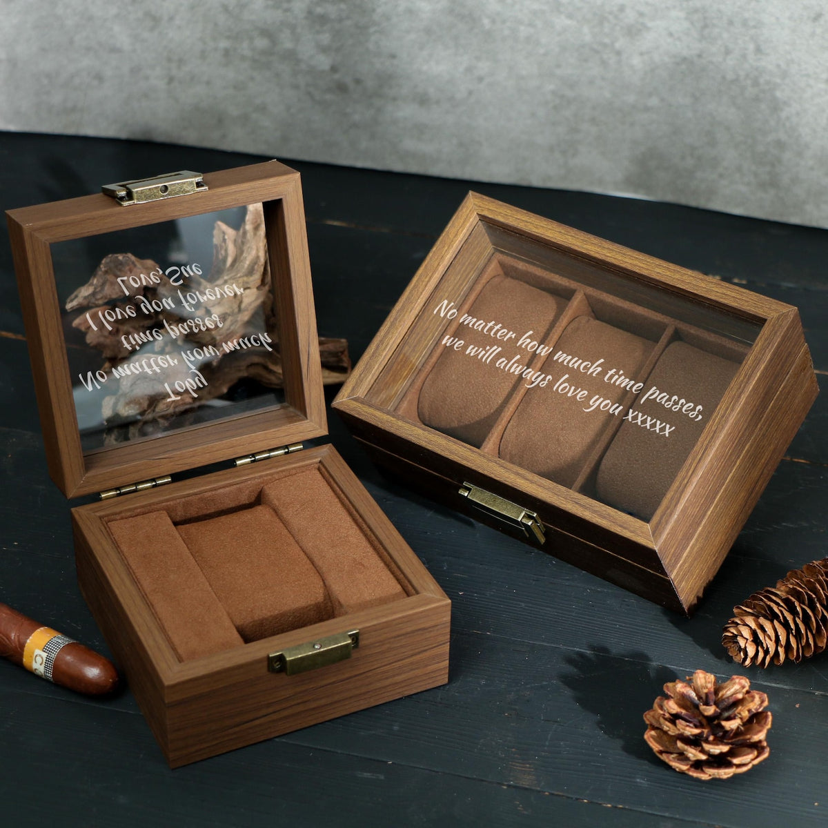Watch Box w/ Glass Top & Pillow - Custom Wood Box, Wedding Day Gift Father of the Bride Groom Husband from Bride,Groomsman Gift,Mens Gift