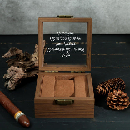 Watch Box w/ Glass Top & Pillow - Custom Wood Box, Wedding Day Gift Father of the Bride Groom Husband from Bride,Groomsman Gift,Mens Gift