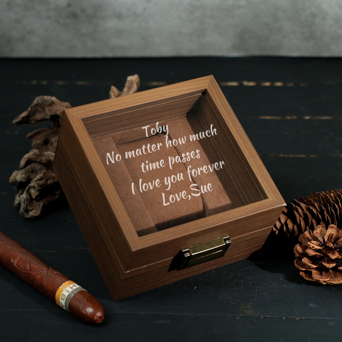 Watch Box w/ Glass Top & Pillow - Custom Wood Box, Wedding Day Gift Father of the Bride Groom Husband from Bride,Groomsman Gift,Mens Gift