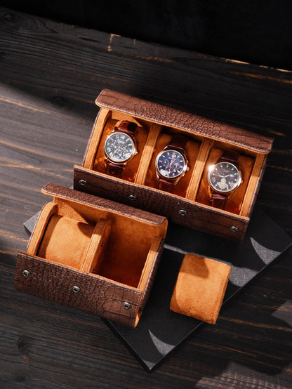 Personalized vegan leather watch box, brown roll-up watch case with vegan leather effect, Vegan Leather Watch Box, gift for men