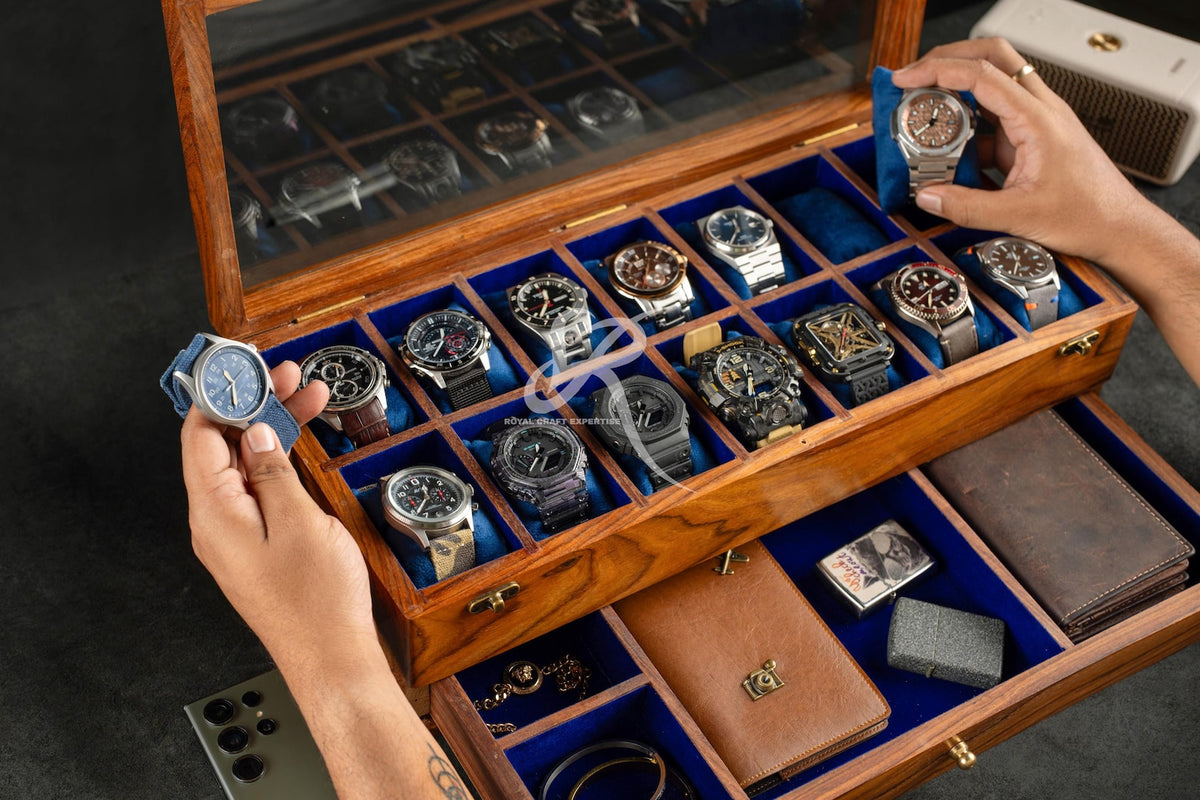 Free Personalized Rosewood Watch Case for Men, Handmade Vintage Men's Wooden Watch Box with Drawer – Custom Watch Holder & Gift for Him