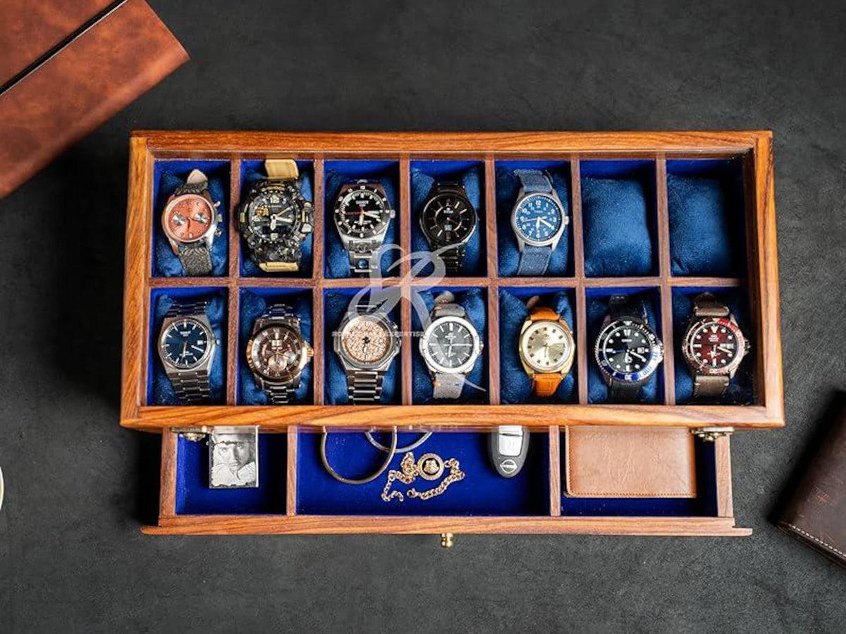 Free Personalized Rosewood watch box with drawer, Custom Father's Day Gift, Superior Men's Watch Display Case, Best Gift for him