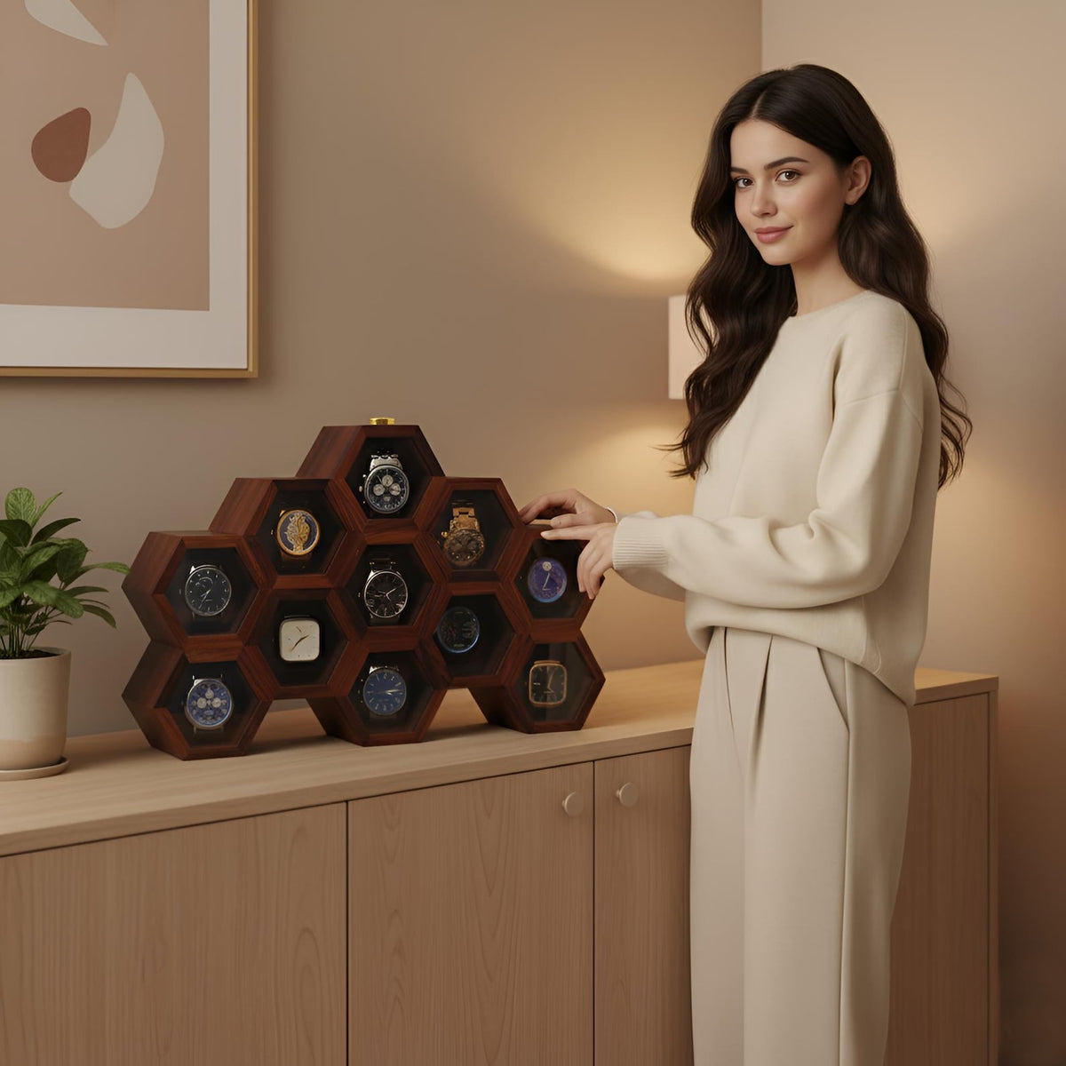 Wood Watch Box for Men, Wooden Watch Storage Organizer, Display Case, Jewelry Box for Women - Christmas Gift, 13 Slots