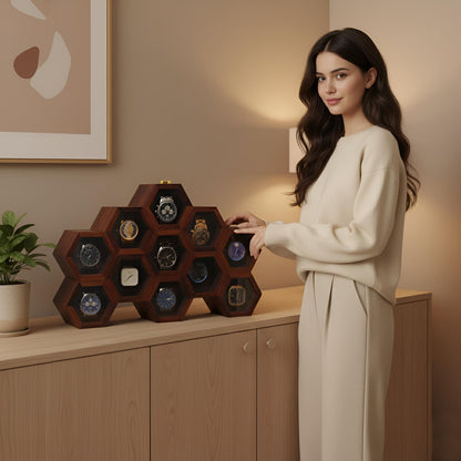 Wood Watch Box for Men, Wooden Watch Storage Organizer, Display Case, Jewelry Box for Women - Christmas Gift, 13 Slots
