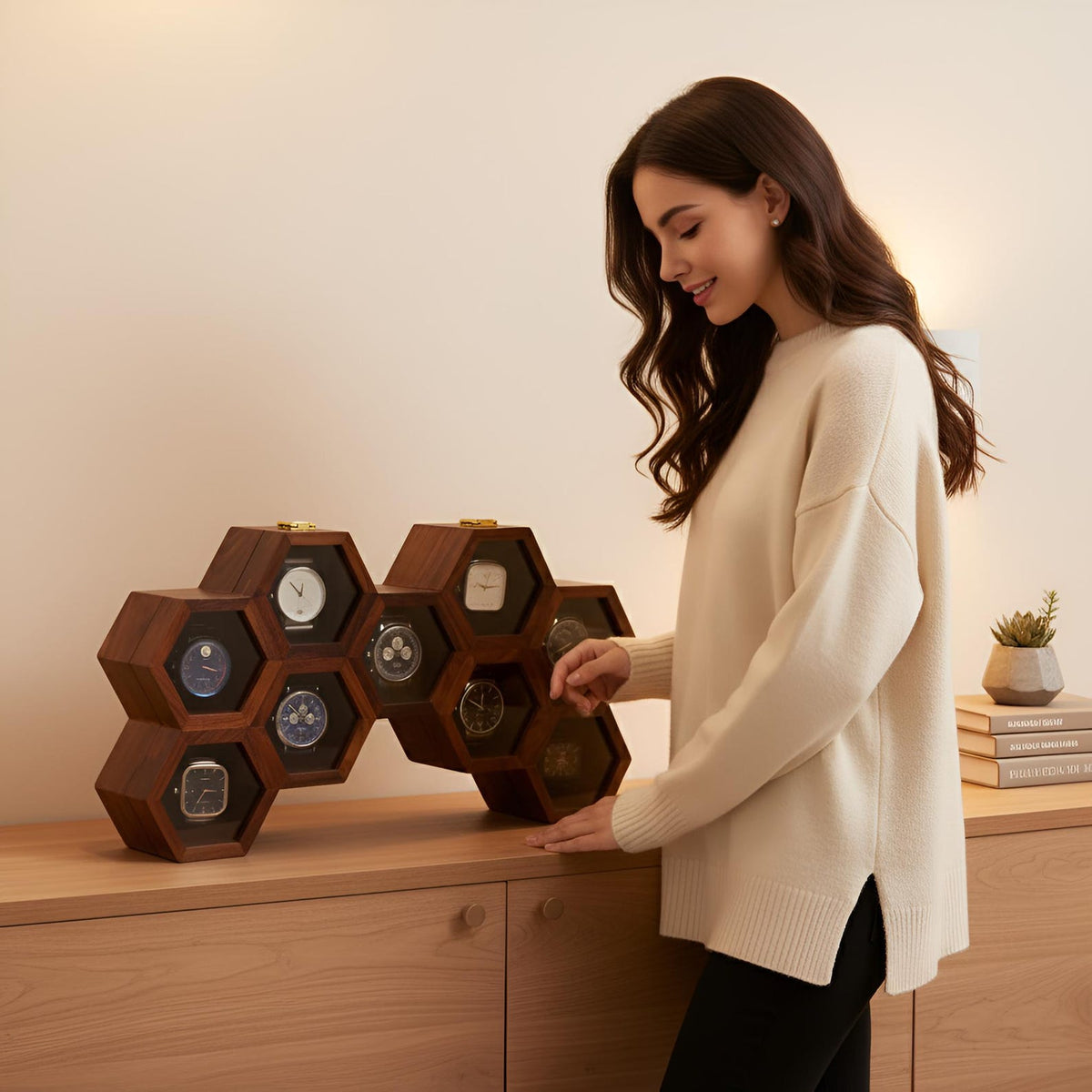 Wood Watch Box for Men, Wooden Watch Storage Organizer, Display Case, Jewelry Box for Women - Christmas Gift, 13 Slots