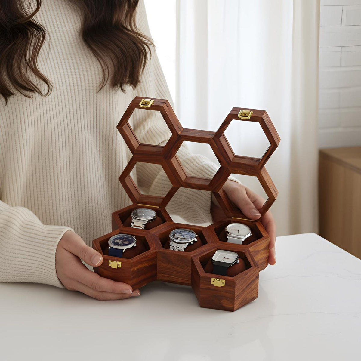 Wood Watch Box for Men, Wooden Watch Storage Organizer, Display Case, Jewelry Box for Women - Christmas Gift, 13 Slots