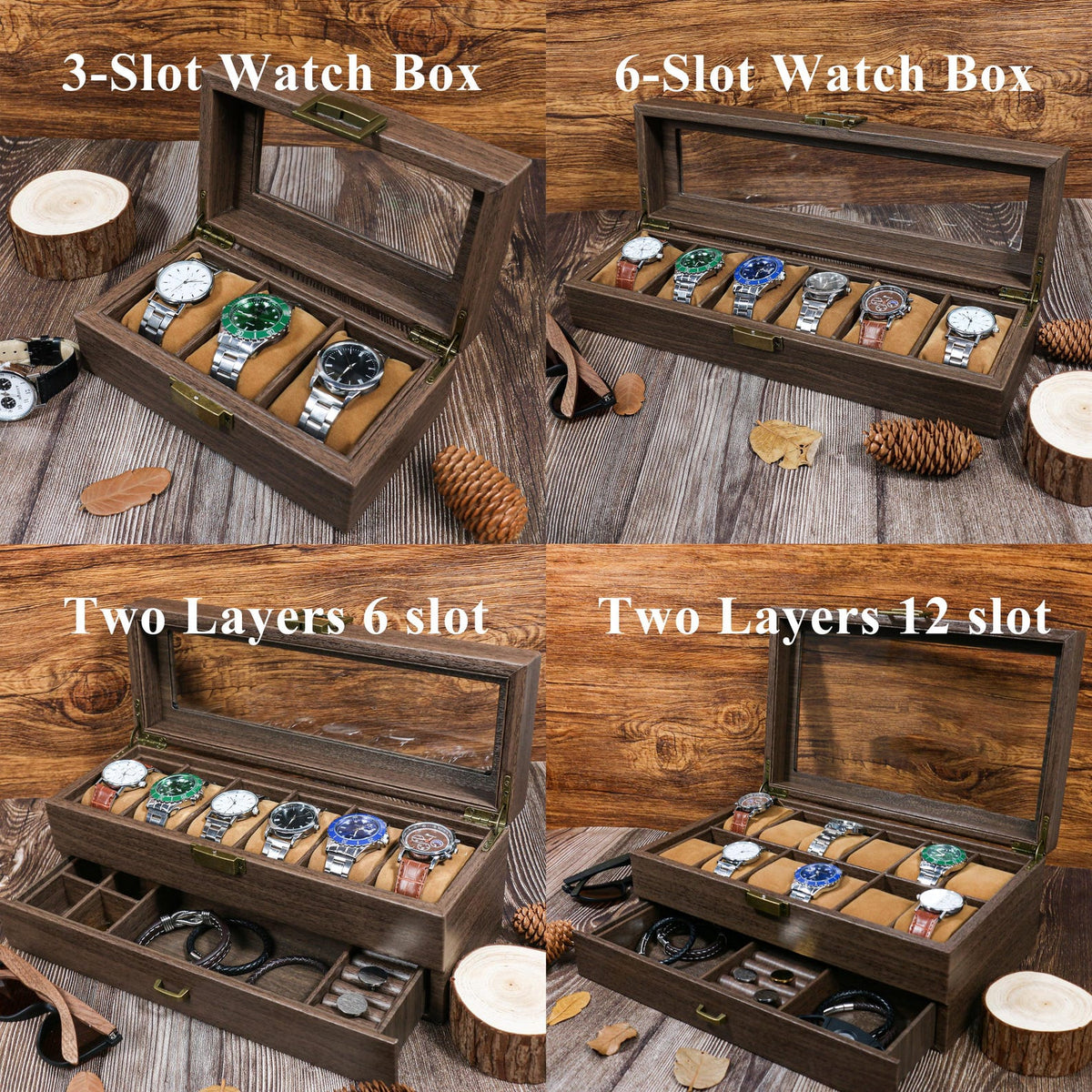Personalized Wood Watch Box | Custom Engraved 3-6-12 Slot Watch Case | Watch Display Holder Gift for Dad Husband Birthday