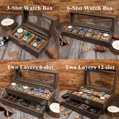 Personalized Wood Watch Box | Custom Engraved 3-6-12 Slot Watch Case | Watch Display Holder Gift for Dad Husband Birthday