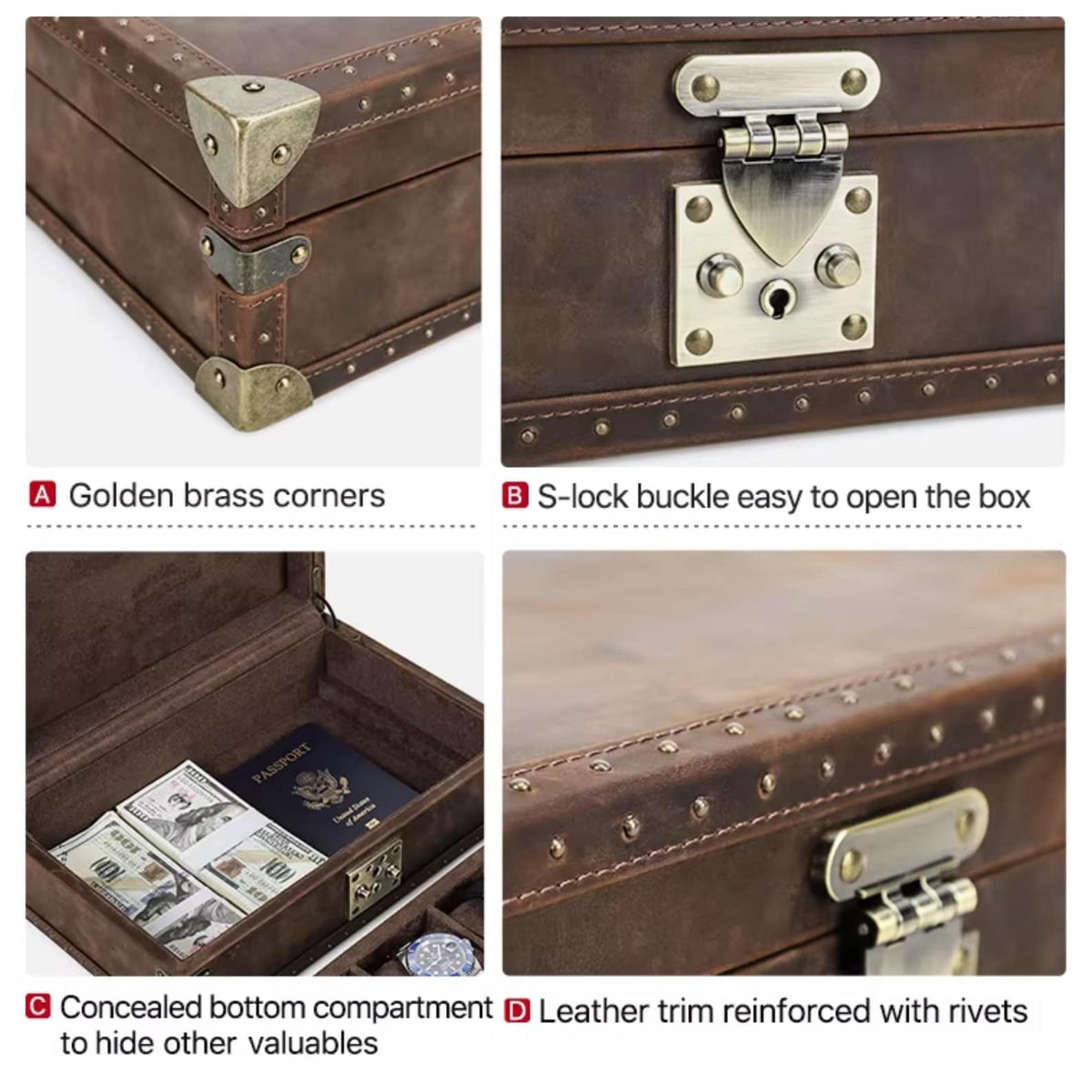 Handmade Crazy Horse Leather Watch Box – 8 Slot, Travel Storage Case