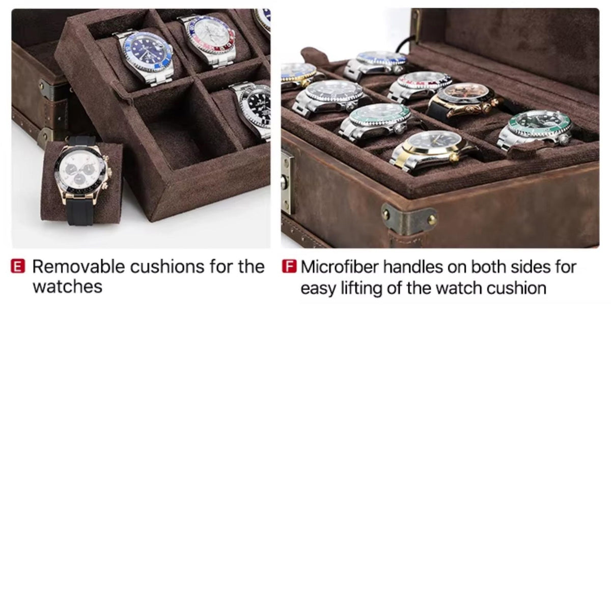 Handmade Crazy Horse Leather Watch Box – 8 Slot, Travel Storage Case