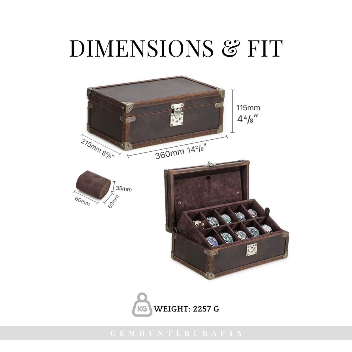Handmade Leather 10-Slot Watch Box – Full Grain Travel Organizer