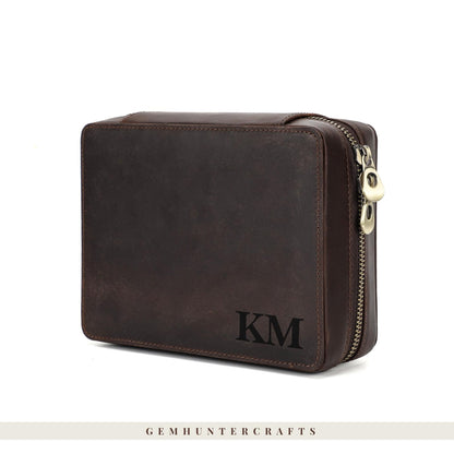 Leather Watch Travel Case – Handmade Jewelry Organizer, Sunglasses Storage