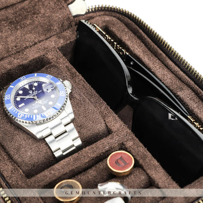 Leather Watch Travel Case – Handmade Jewelry Organizer, Sunglasses Storage