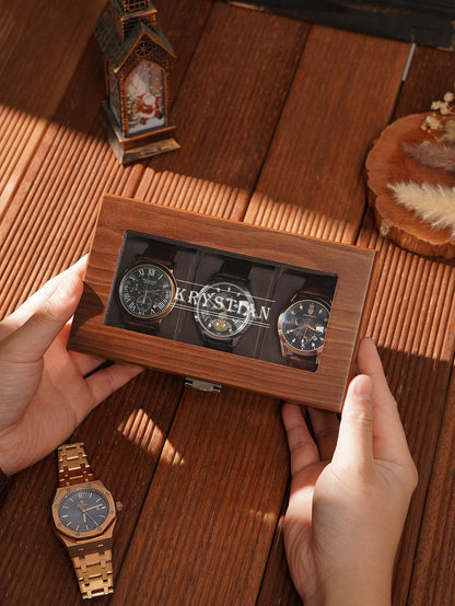 Personalized Watch box, Custom Engraved Watch Box, 6 slot, wooden watch case, glass top box, gift for him,Father's Day Gift For Daddy