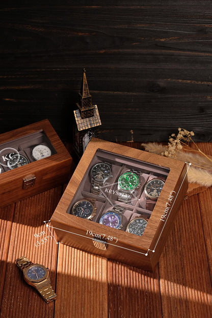 Personalized Watch box, Custom Engraved Watch Box, 6 slot, wooden watch case, glass top box, gift for him,Father's Day Gift For Daddy