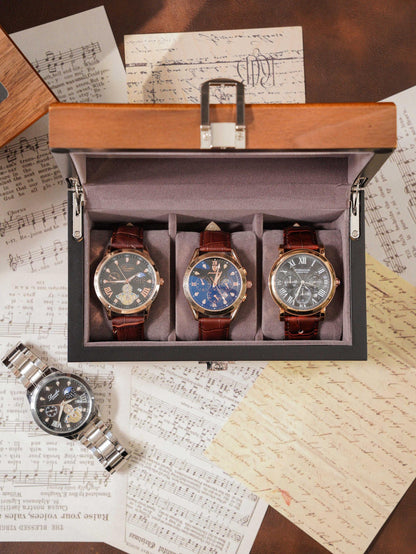 Personalized Engraved Watch Box, Customized Watch Storage Case, Birthday Gift for Men, Walnut Watch Box for 6 slot Watches, Anniversary Gift