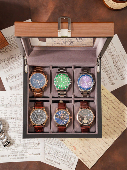 Personalized Engraved Watch Box, Customized Watch Storage Case, Birthday Gift for Men, Walnut Watch Box for 6 slot Watches, Anniversary Gift