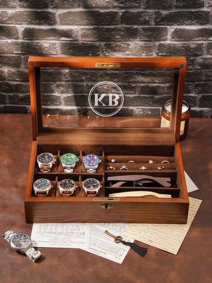 Personalized Sunglasses Watch Box, Customized Watch Storage Box, Large Jewelry Box with Lock, Birthday Gift for Him, Groomsman Gift