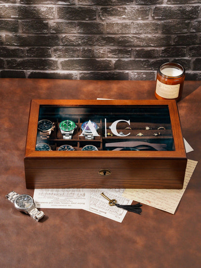 Personalized Wooden Watch Organizer with Lock, Customized Watch Display Case for 6 Watches, Engraved Wooden Watch Case, Watch Box for Men