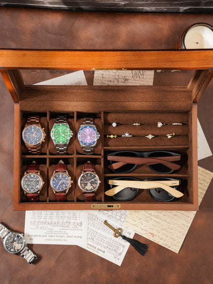 Personalized Sunglasses Watch Box, Customized Watch Storage Box, Large Jewelry Box with Lock, Birthday Gift for Him, Groomsman Gift