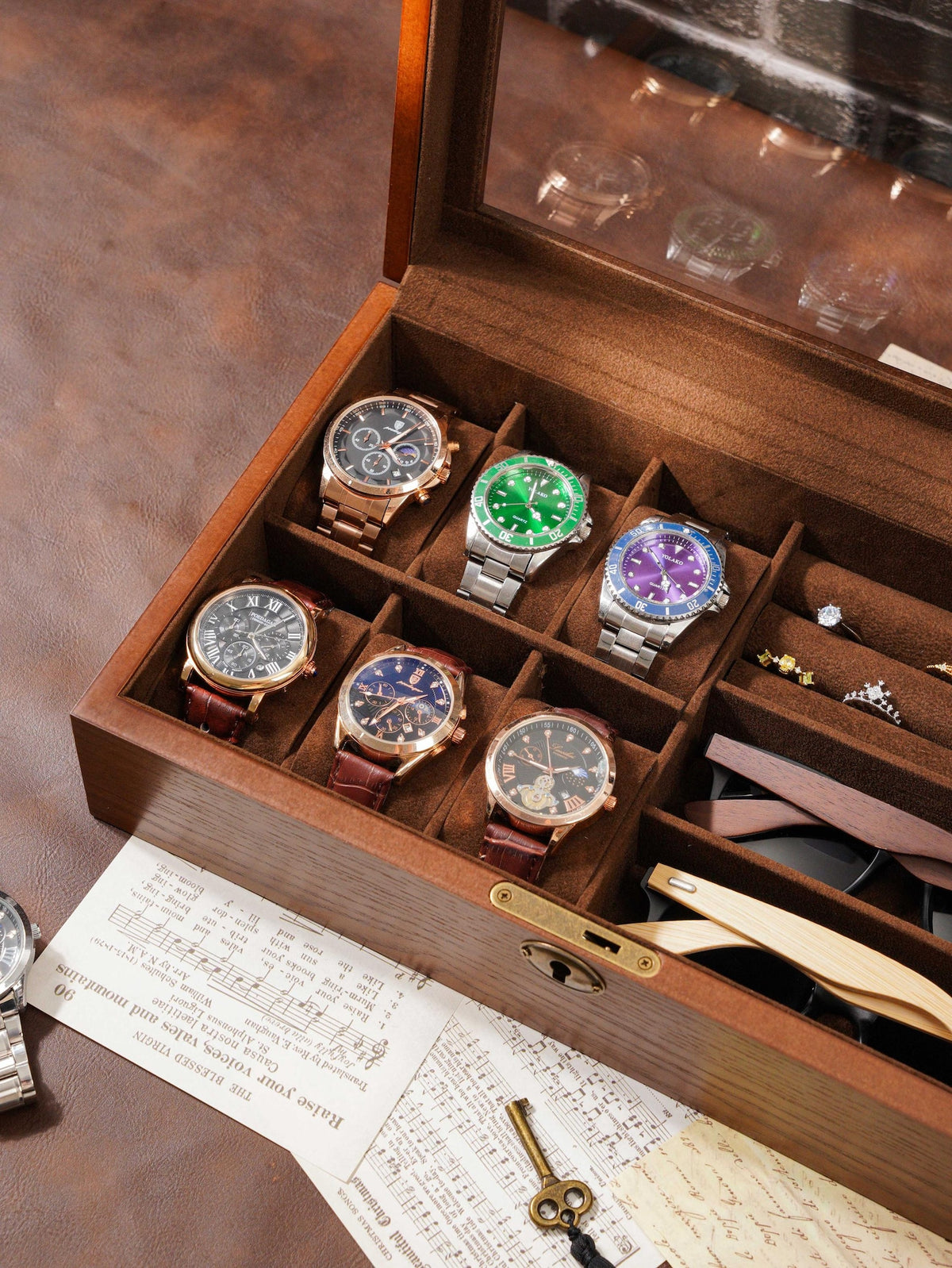 Personalized Sunglasses Watch Box, Customized Watch Storage Box, Large Jewelry Box with Lock, Birthday Gift for Him, Groomsman Gift