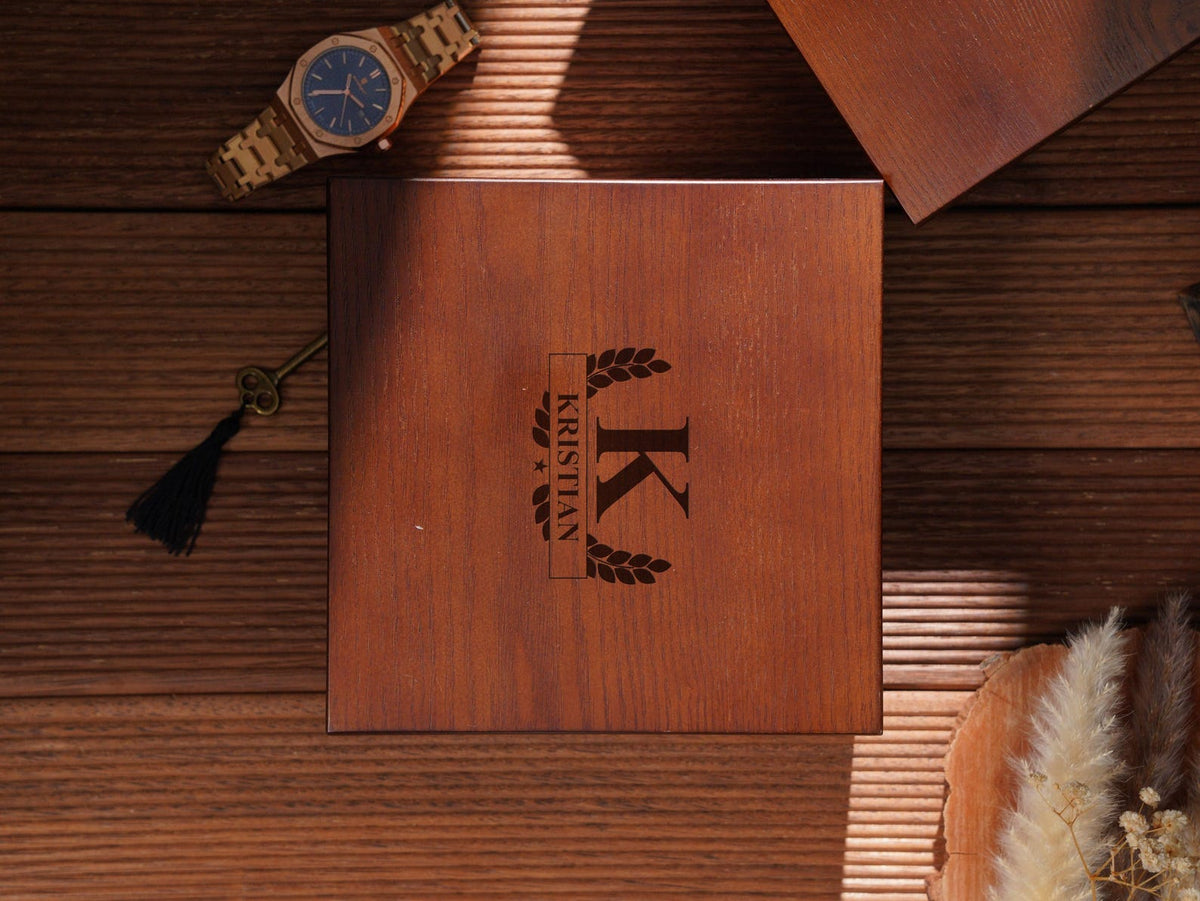 Personalized 6-Slot Wooden Watch Box with Lock & Key, Laser Engraved Watch Case, Rectangle or Square Organizer for Men