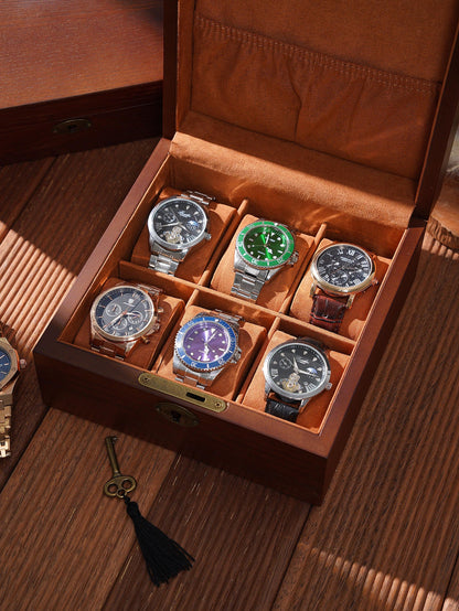 Personalized Wooden Watch Box with Lock & Key, 6 Slot Custom Watch Display Case for Men, Valentine's Day Gift