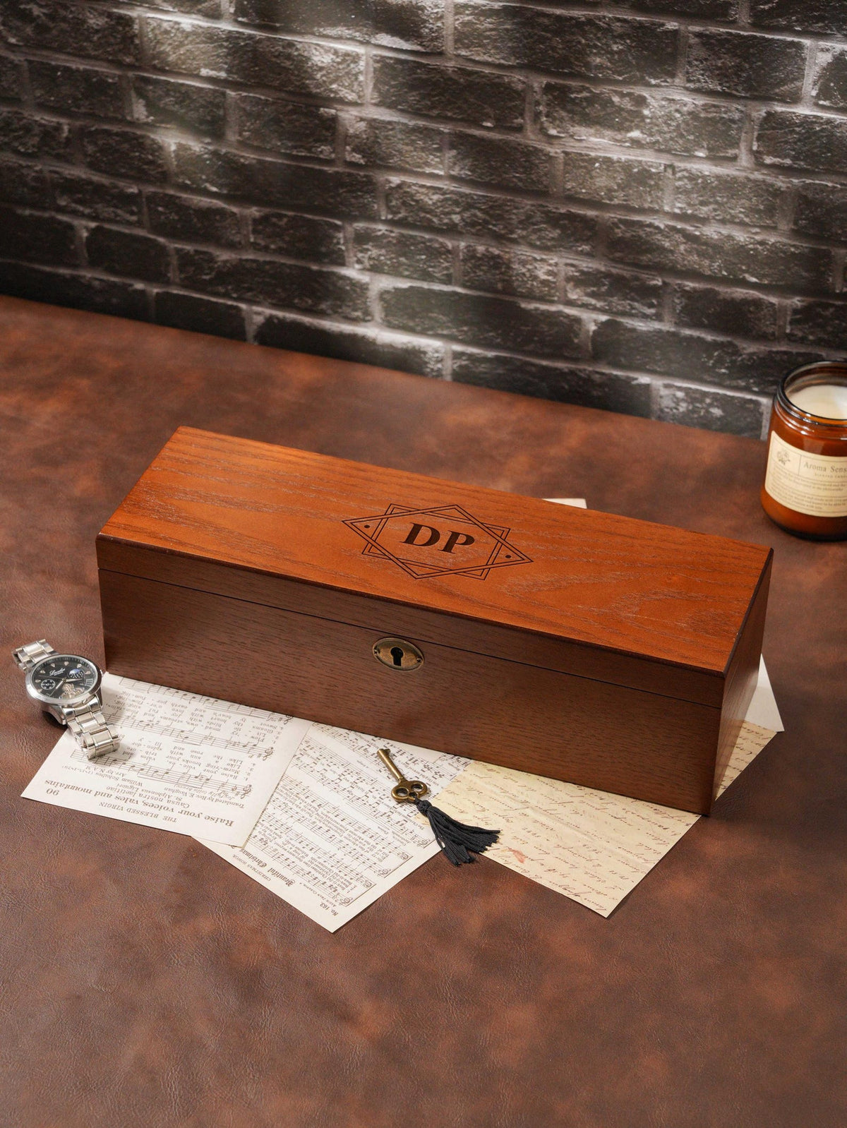 Engraved Wooden Wood Men's Watch Box with Lock & Key: Christmas Gift for him
