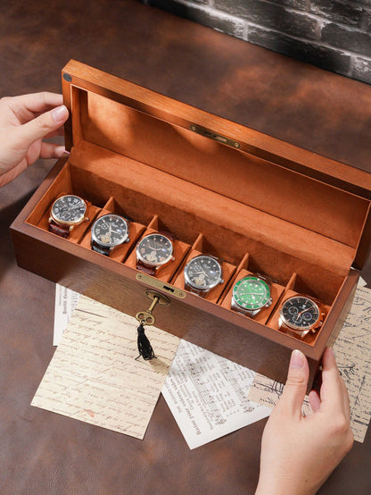 Engraved Wooden Wood Men's Watch Box with Lock & Key: Christmas Gift for him