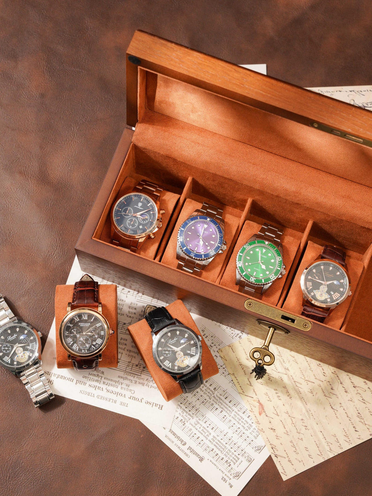 Engraved Wooden Wood Men's Watch Box with Lock & Key: Christmas Gift for him