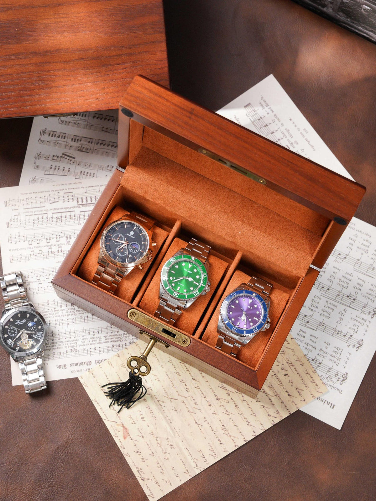 Engraved Wooden Wood Men's Watch Box with Lock & Key: Christmas Gift for him