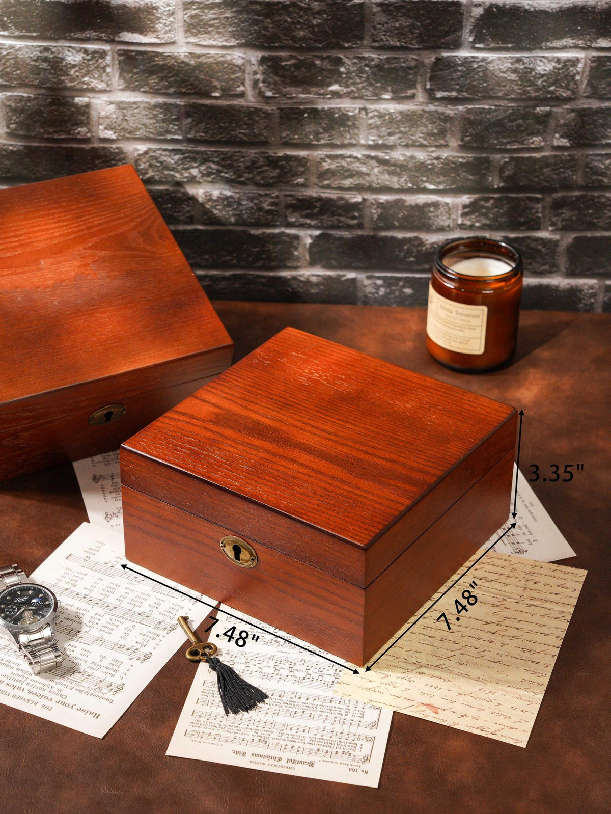 Engraved Wooden Wood Men's Watch Box with Lock & Key: Christmas Gift for him